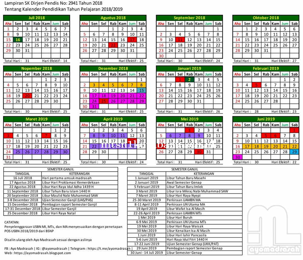 Kalender Pendidikan Madrasah Genap 2018/2019