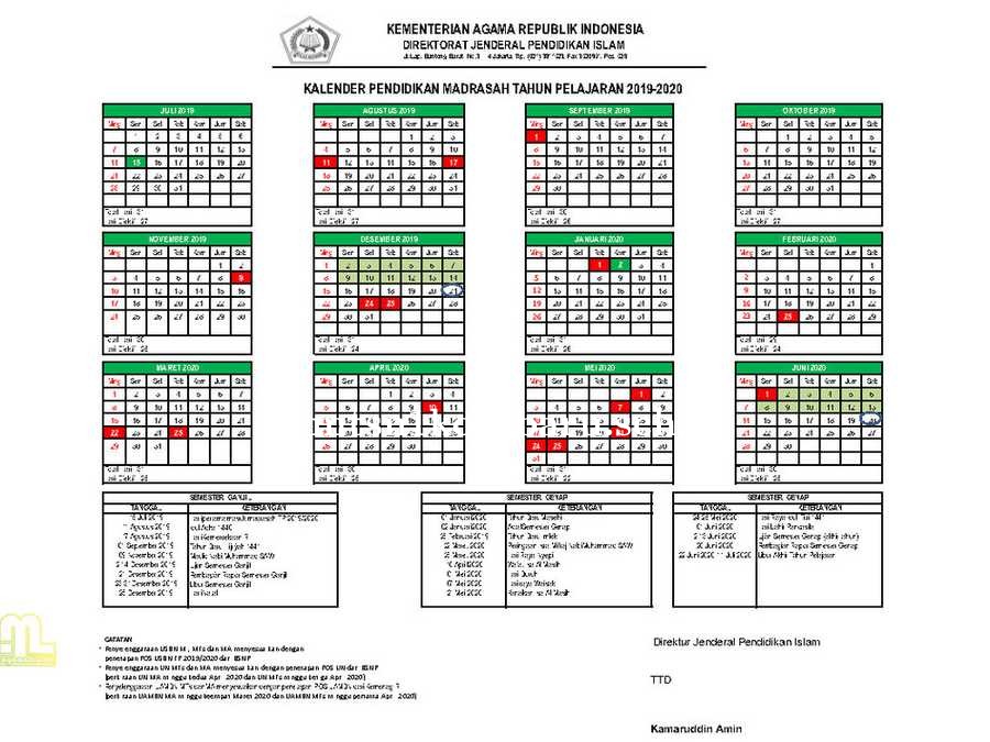 Kalender Pendidikan RA/Madrasah TA 2019/2020